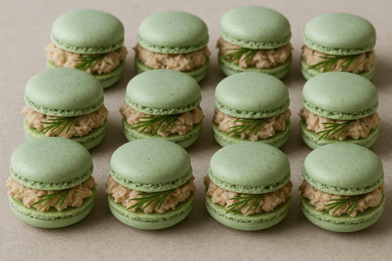 Macaron au thon garni d'une crème savoureuse, une bouchée raffinée de la me