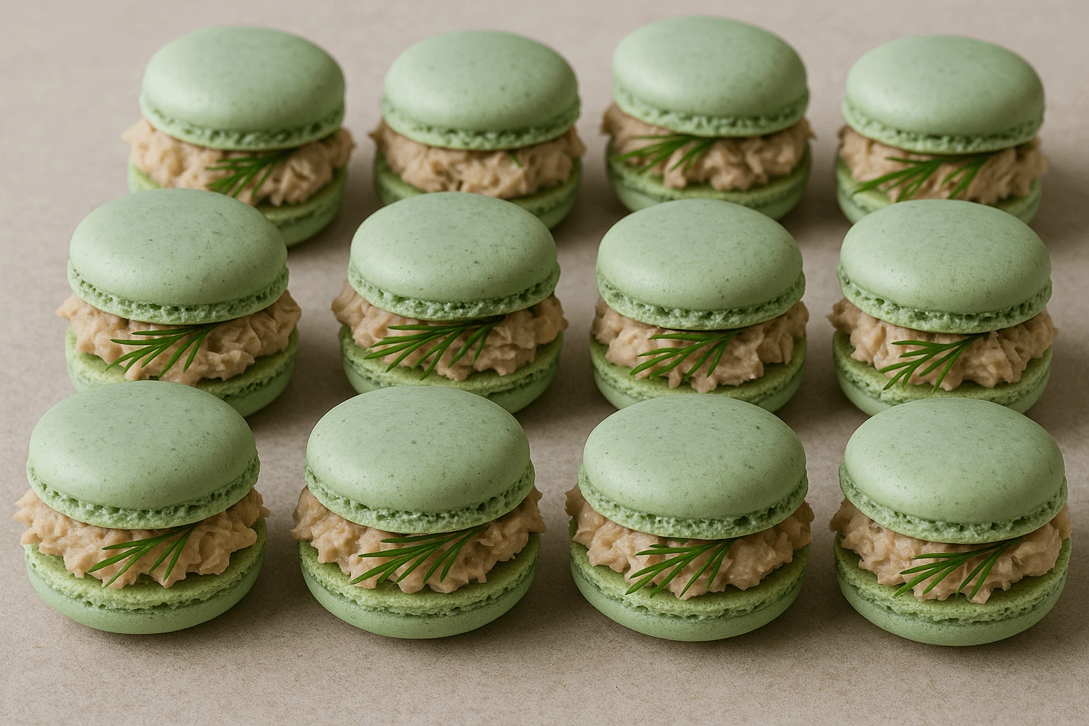 Macaron au thon garni d'une crème savoureuse, une bouchée raffinée de la me