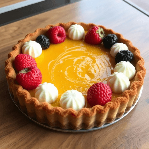 This lemon tart with red berries is a celebration of contrast and elegance. The brightness of the lemon curd, with its bold, citrus tang, finds its perfect balance in the gentle sweetness and freshness of ripe berries.