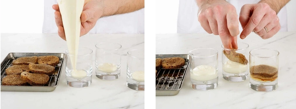 Whipping heavy cream and mascarpone together until soft peaks form