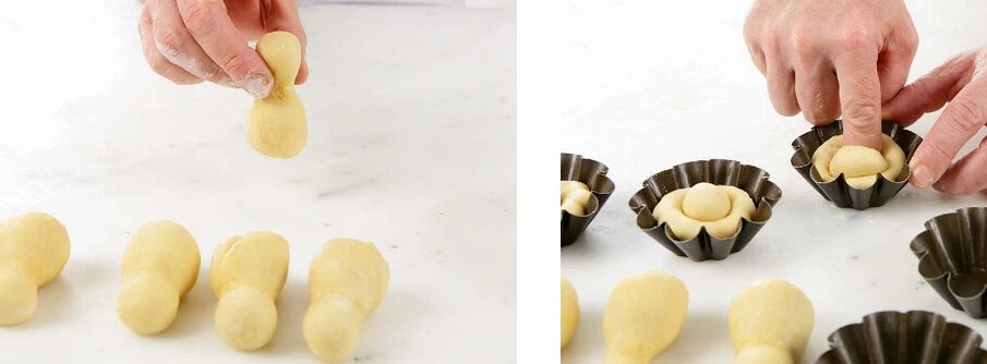 Petites Brioches à Tête dough resting and rising in a warm, humid environment for the perfect proofing process.