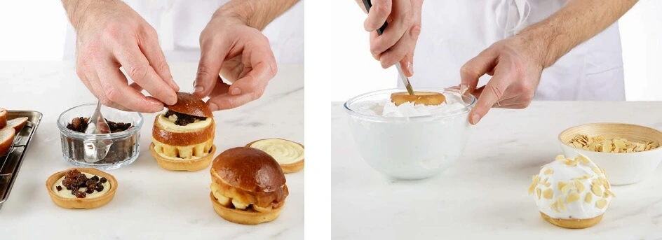 A glossy, pale yellow bowl of freshly cooked pastry cream, ready to be piped into tart shells.