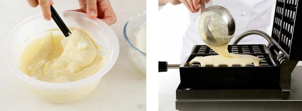 Whipped egg whites gently folded into waffle batter for a light, airy texture.