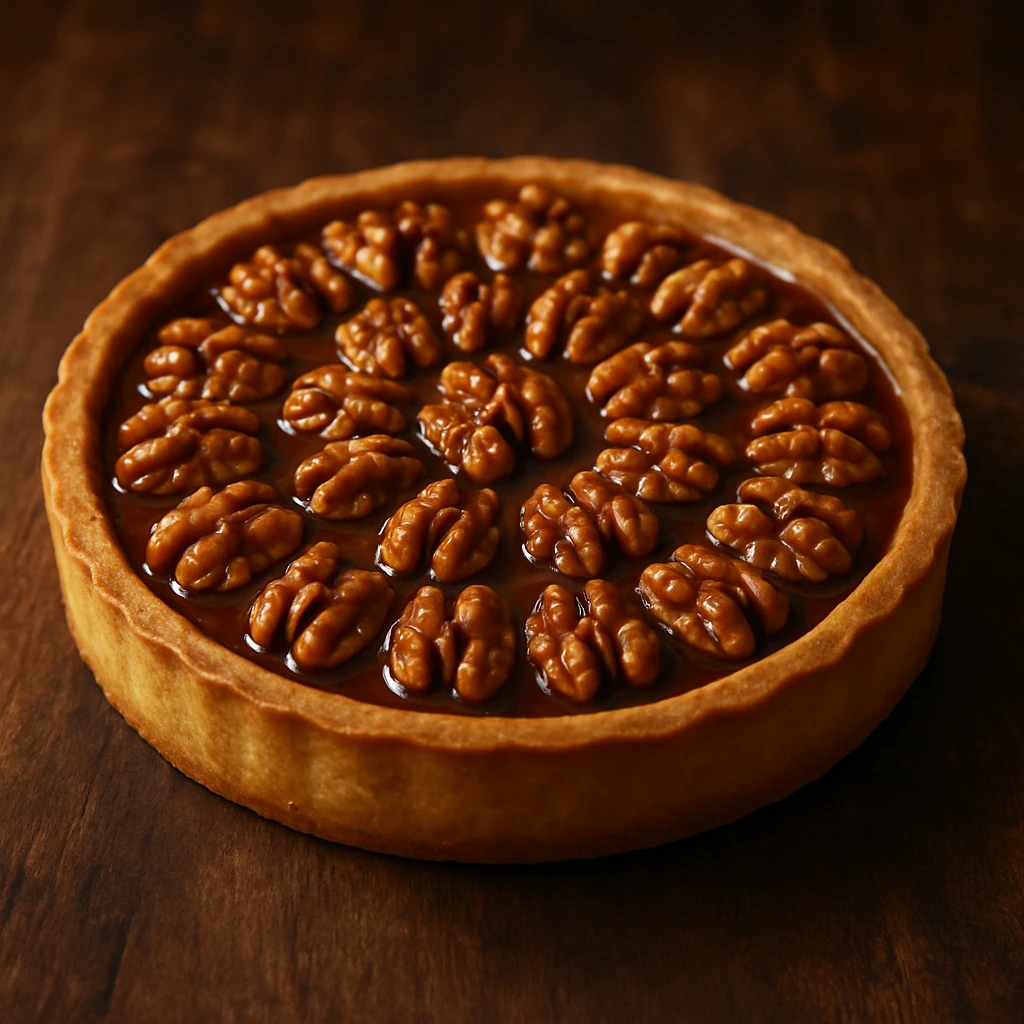 A deliciously rich nut tart with a golden, flaky crust and a glossy, nut-filled filling