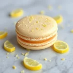 A refined display of savory lemon macarons with hints of pepper and lemon zest, their smooth creamy filling ready to surprise the palate with a balance of citrus and savory richness.