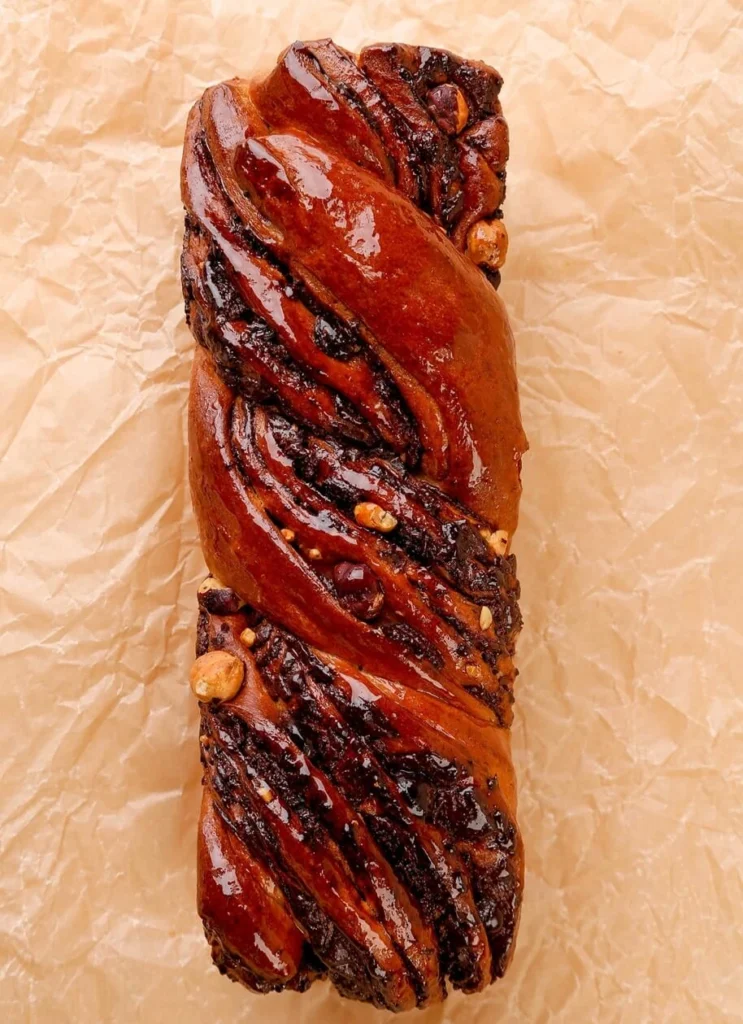 Braiding chocolate babka step by step